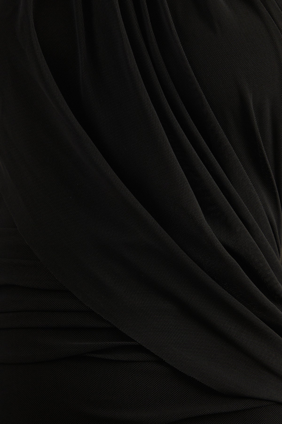 Gelsey | Black Mesh High Neck Ruched Maxi Dress With Scarf Detail