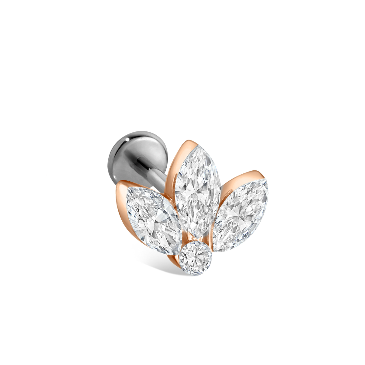 Invisible Diamond Lotus Threaded Stud Earring With Titanium Backing