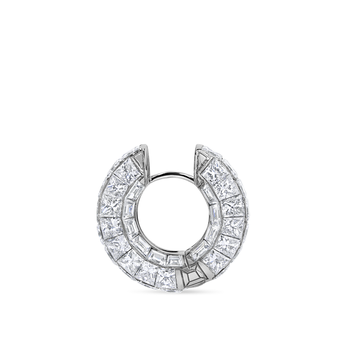 2.25 Princess and Baguette Diamond Three Row Pavé Hoop Earring