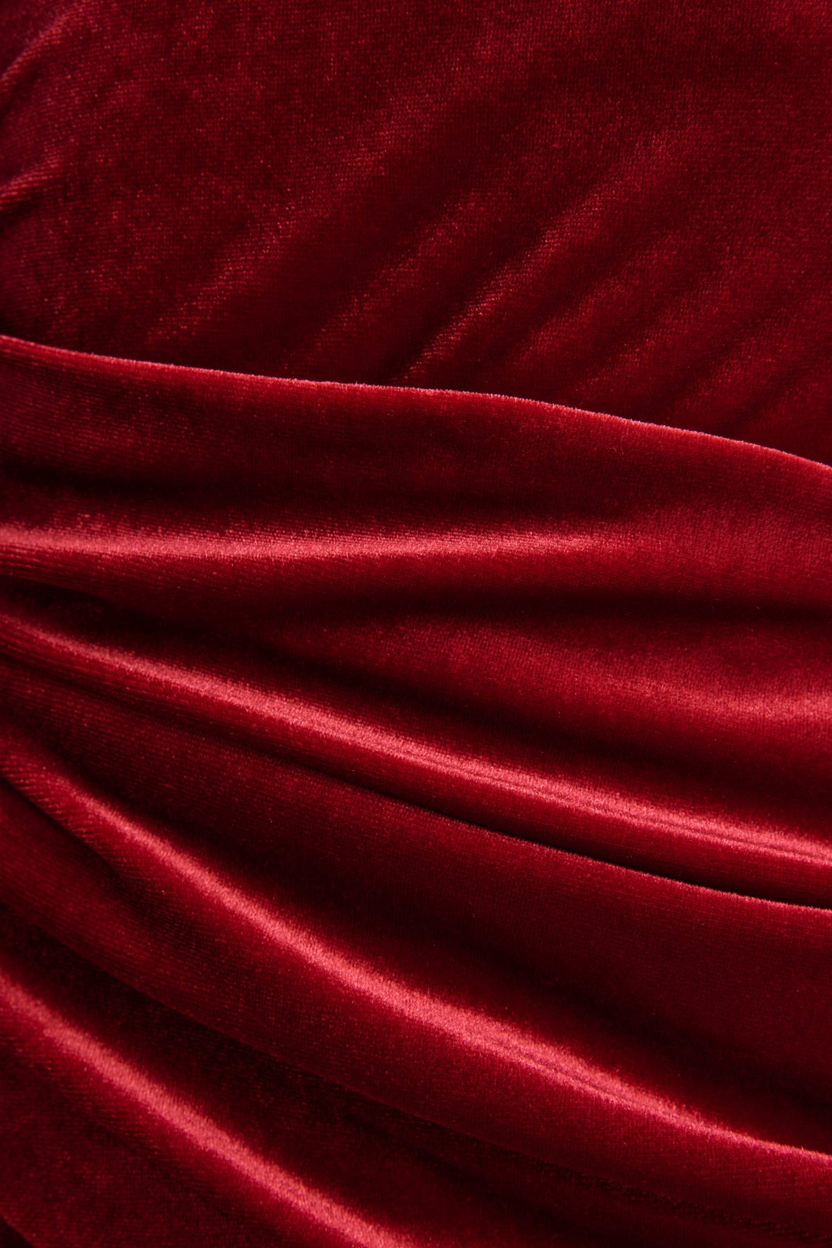 Eirene | Red Velvet Asymmetric-Neck Midi Dress