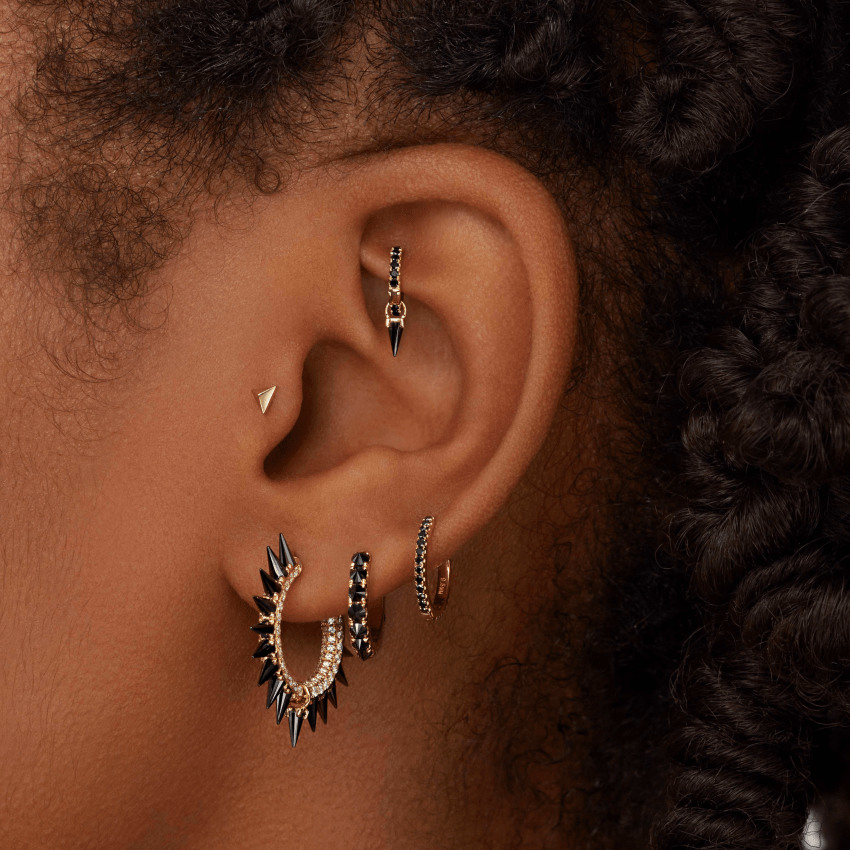 Reverse Set Black Diamond Eternity Hoop Earring