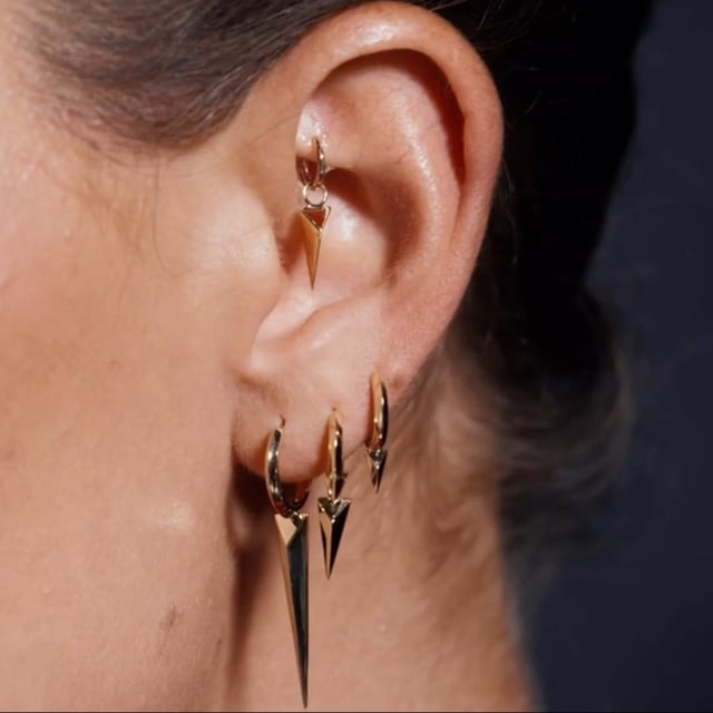 Faceted Triple Long Spike Hoop Earring