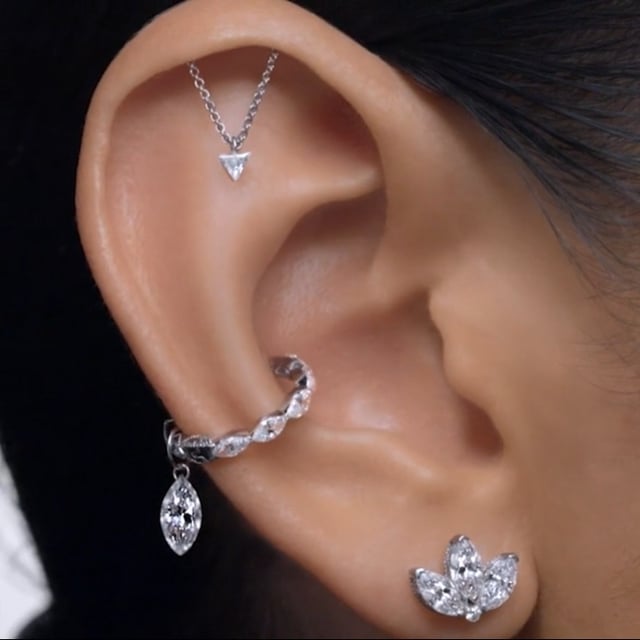 Diamond Engraved Lotus Threaded Stud Earring With Titanium Backing
