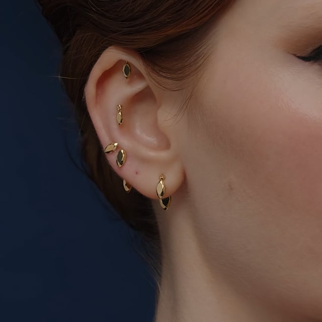 Faceted Gold Marquise Threaded Charm Earring With Titanium Backing