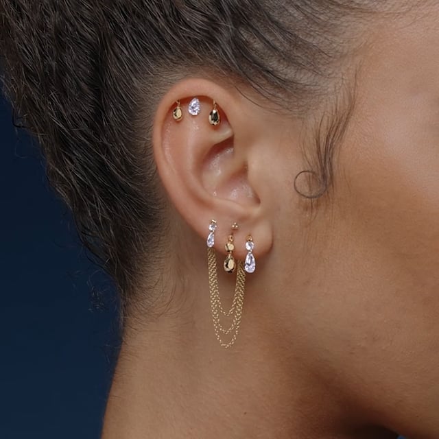 Faceted Gold Pear Threaded Charm Earring