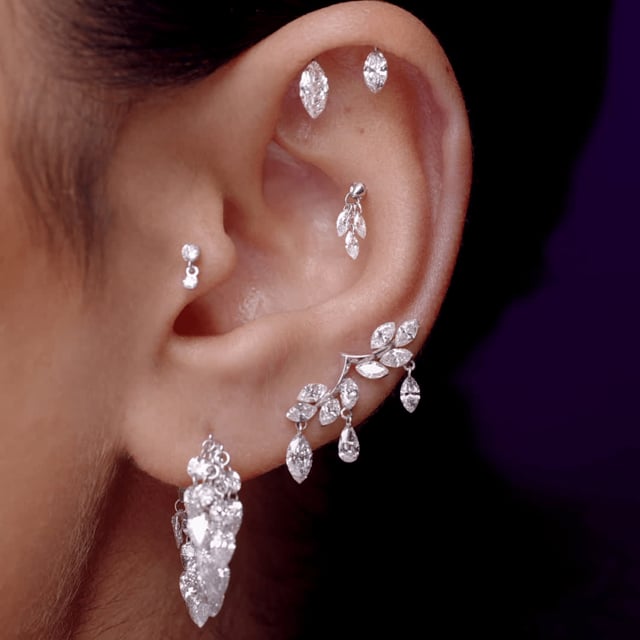 Invisible Set Diamond Dangle Threaded Stud Earring