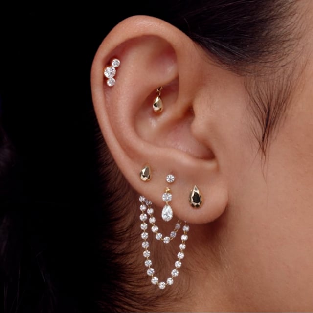 Faceted Gold Pear Threaded Charm Earring With Titanium Backing