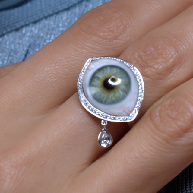 Diamond Halo Teardrop Eye Finger Ring