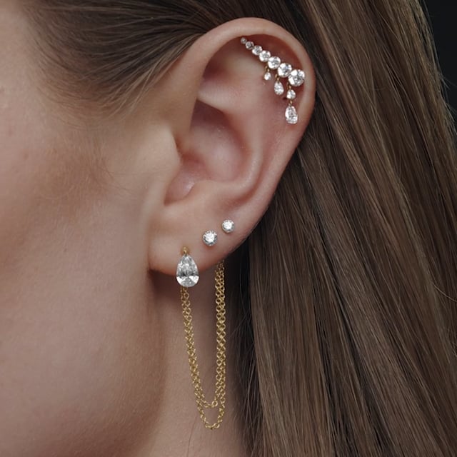 Invisible Set Diamond Crescendo Bar Threaded Stud Earring