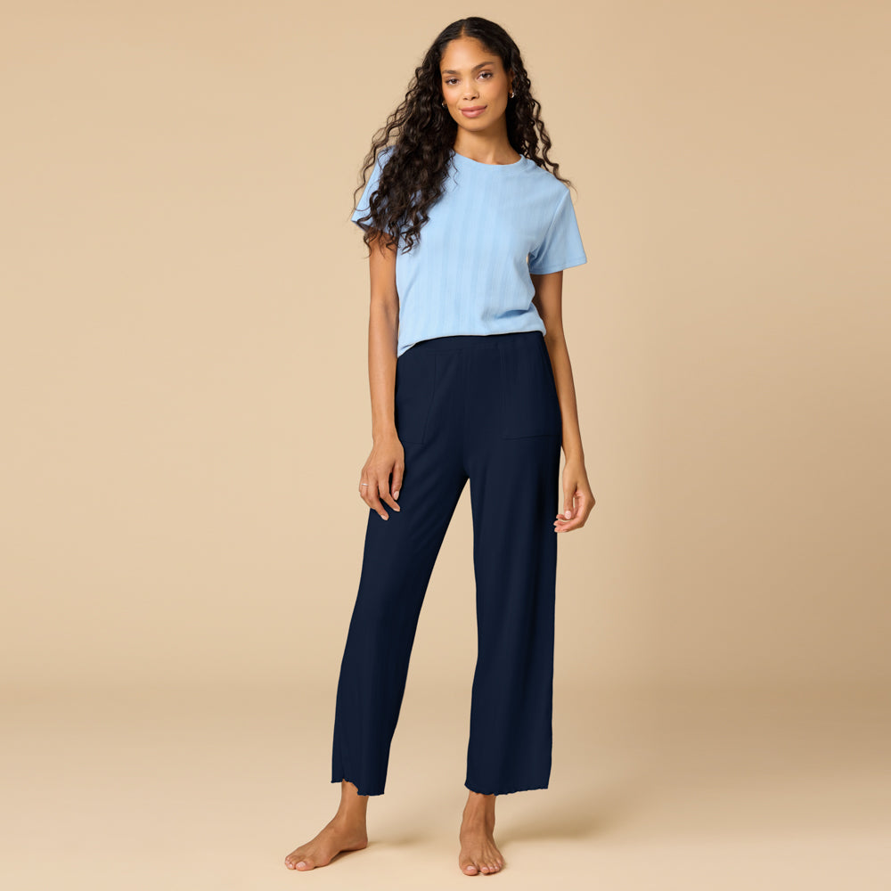 Pointelle Cropped Pant with Lettuce Edge