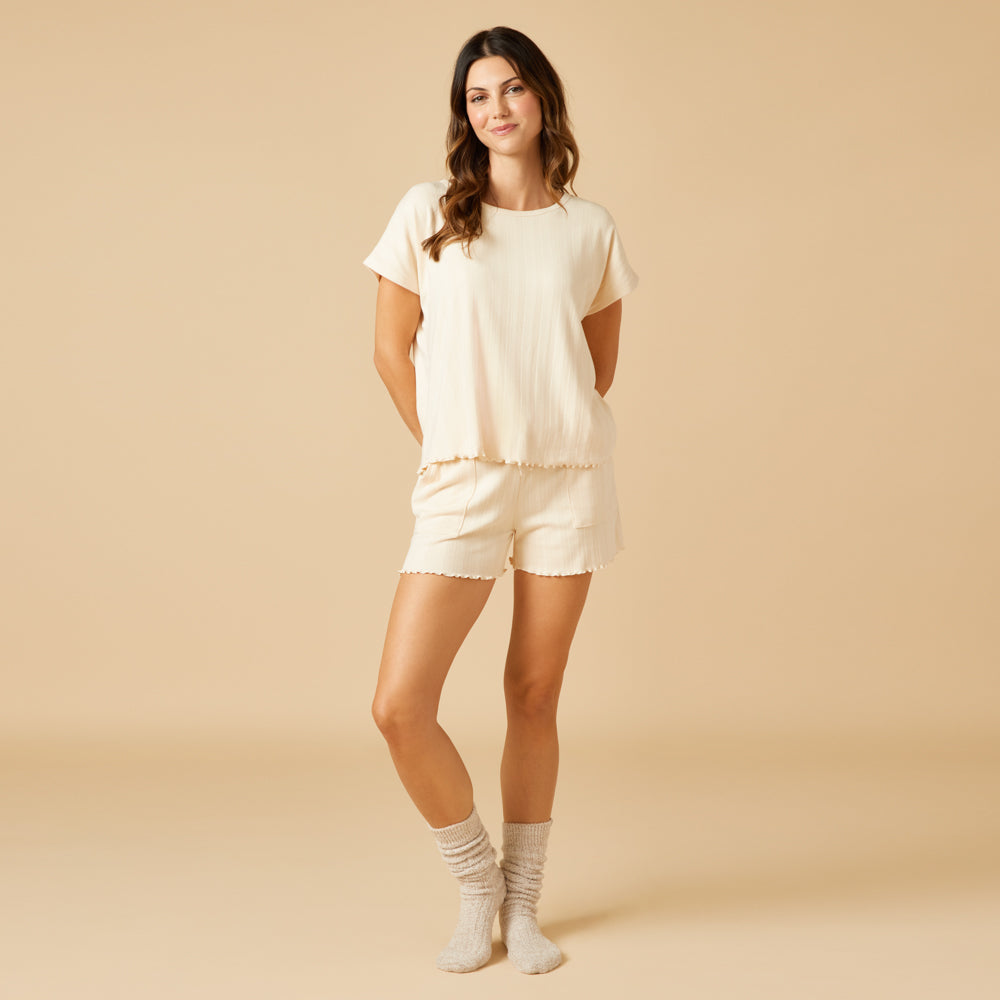 Pointelle Slouchy Tee with Lettuce Edge