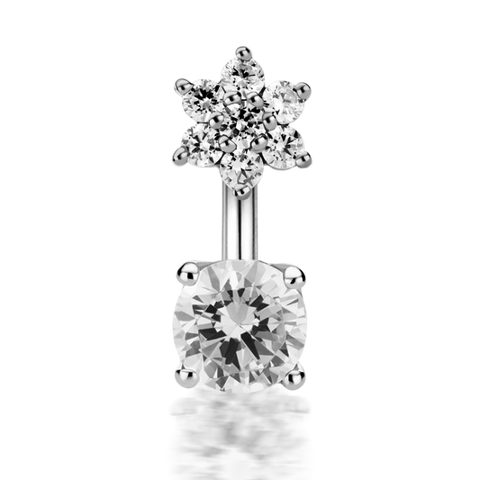 4.5mm CZ Flower and 4mm Prong Set CZ Navel Barbell
