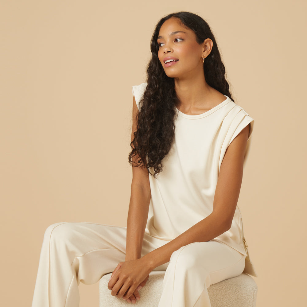 DreamTech Pleated Shoulder Tank with Cropped Pant