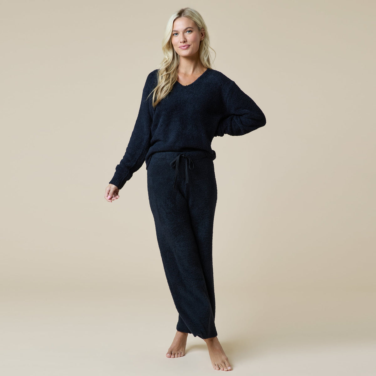 Solid Marshmallow V-Neck Lounge Set