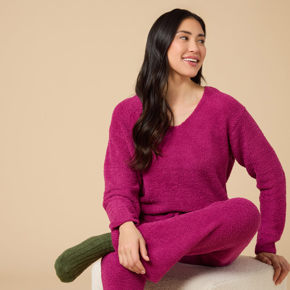 Solid Marshmallow V-Neck Lounge Set