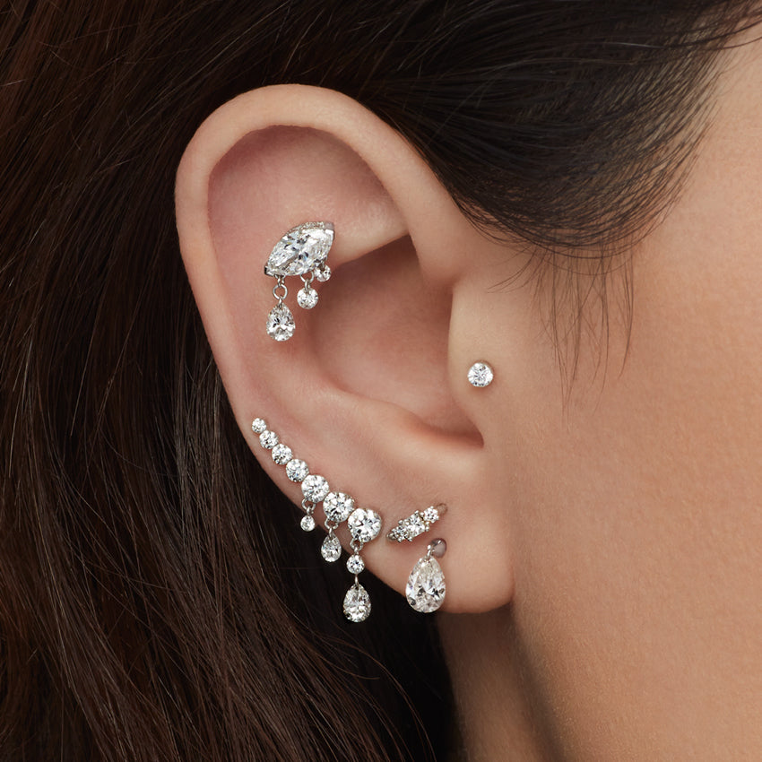 Floating Pear Diamond Charm Stud Earring