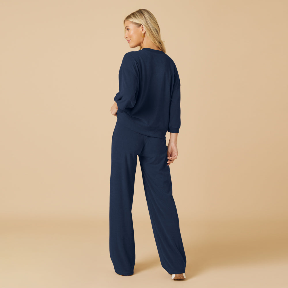 Terry Cropped Sleeve Crew Neck with Wide Leg Pant
