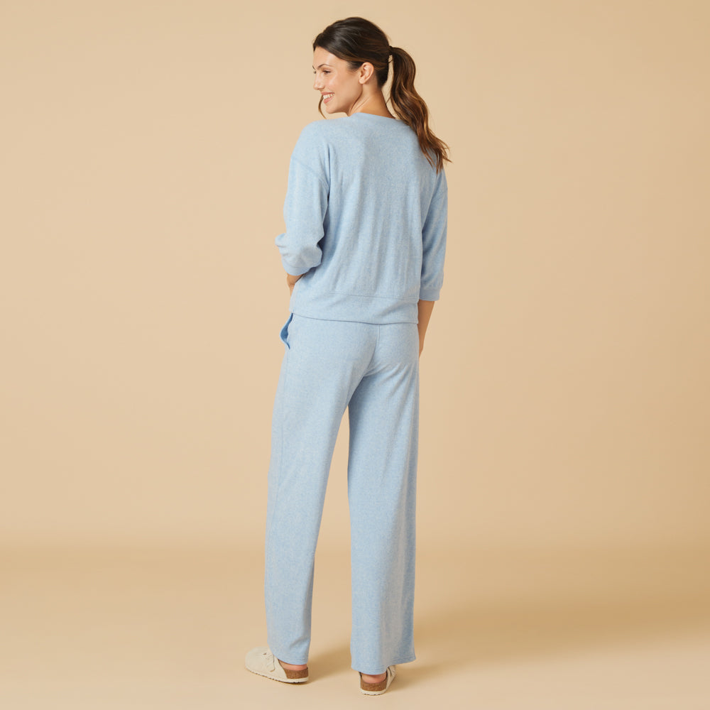 Terry Cropped Sleeve Crew Neck with Wide Leg Pant