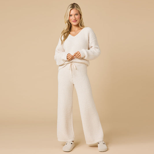 Waffle Knit Marshmallow V-Neck Lounge Set