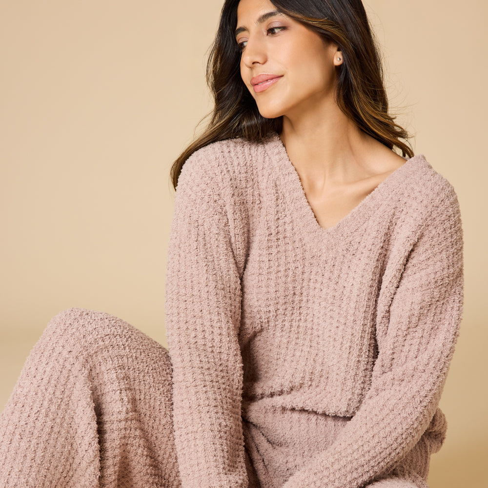 Waffle Knit Marshmallow V-Neck Lounge Set