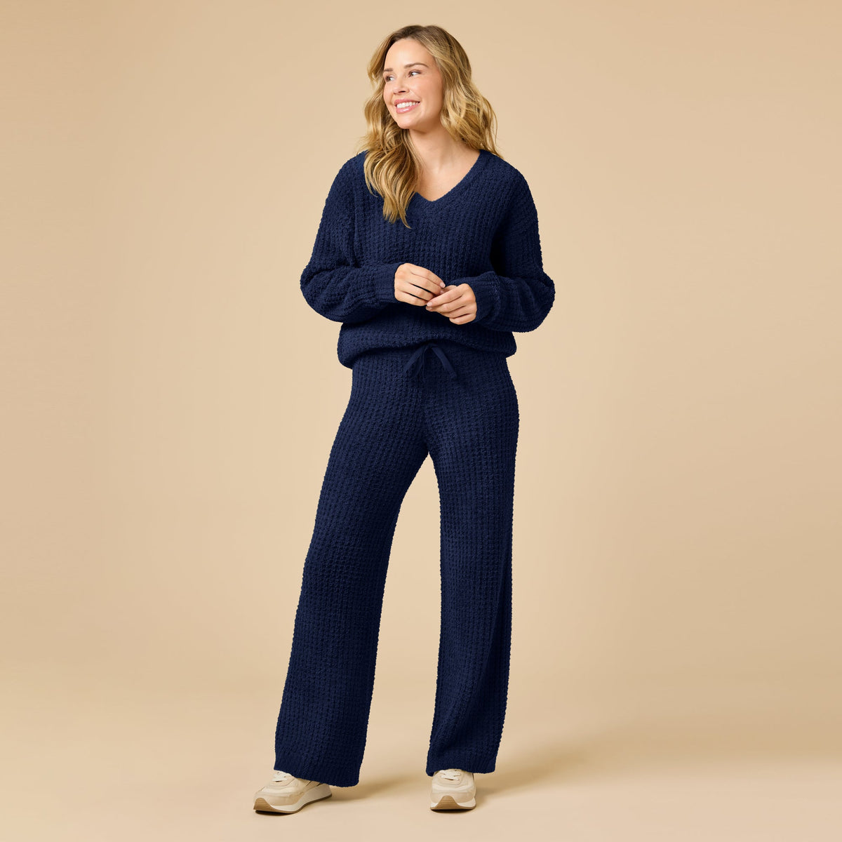 Waffle Knit Marshmallow V-Neck Lounge Set