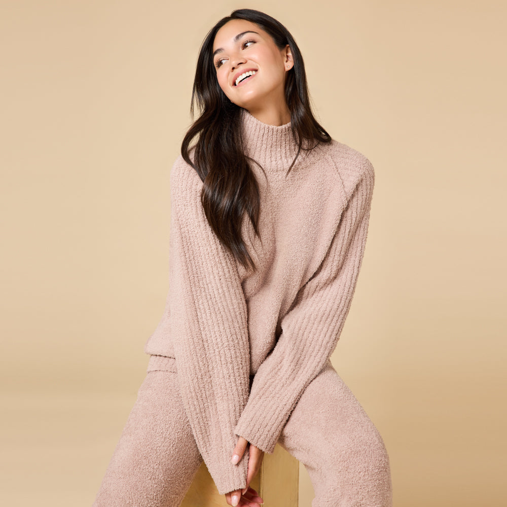 Marshmallow Rib Mock Neck with Long Pant