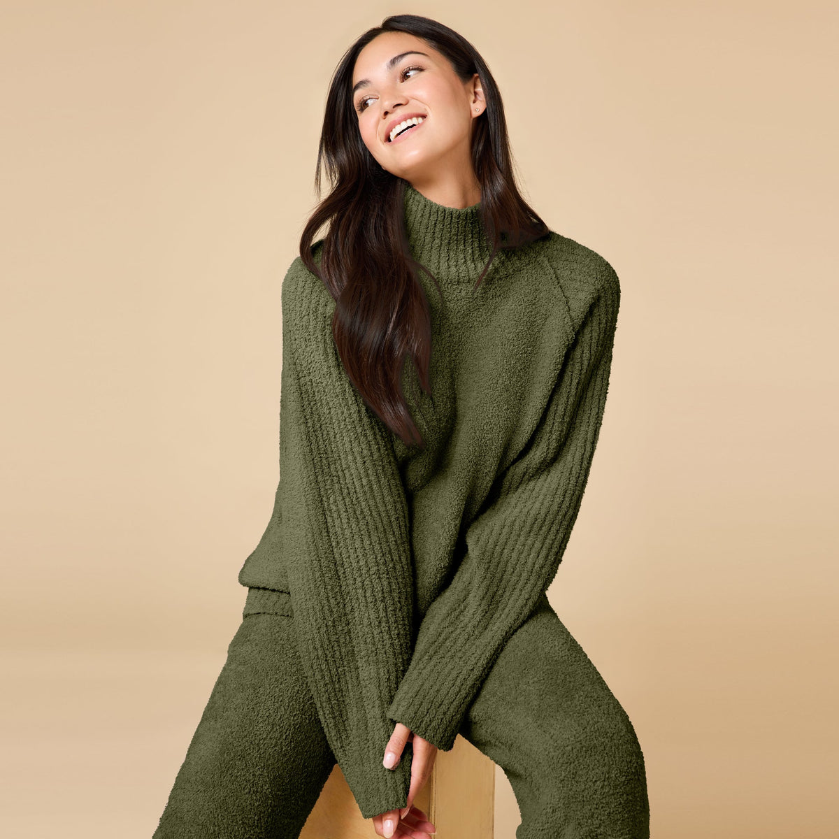 Marshmallow Rib Mock Neck with Long Pant