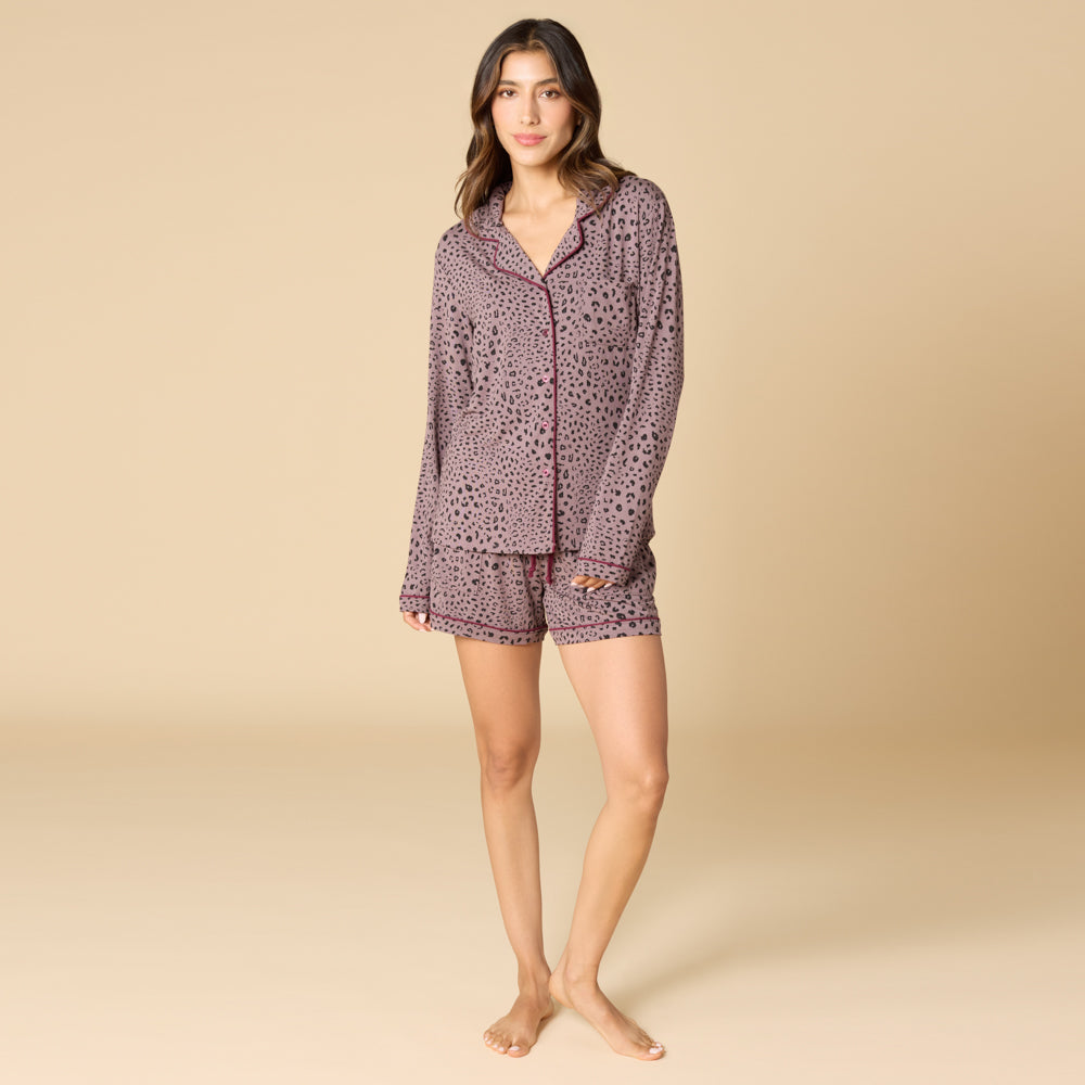 Aria - Slim Notch Collar Long Sleeve Short PJ Set