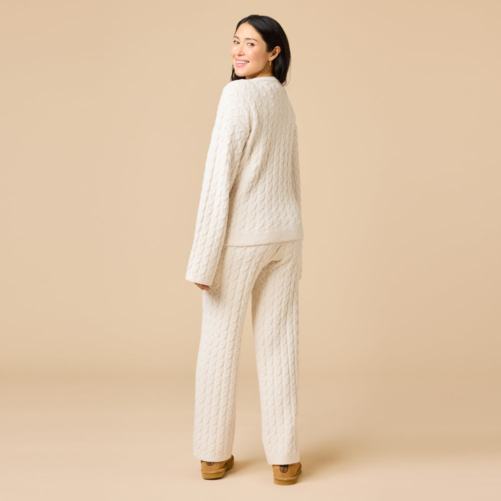 Cable Knit Marshmallow V-Neck with Flared Sleeve and Pant