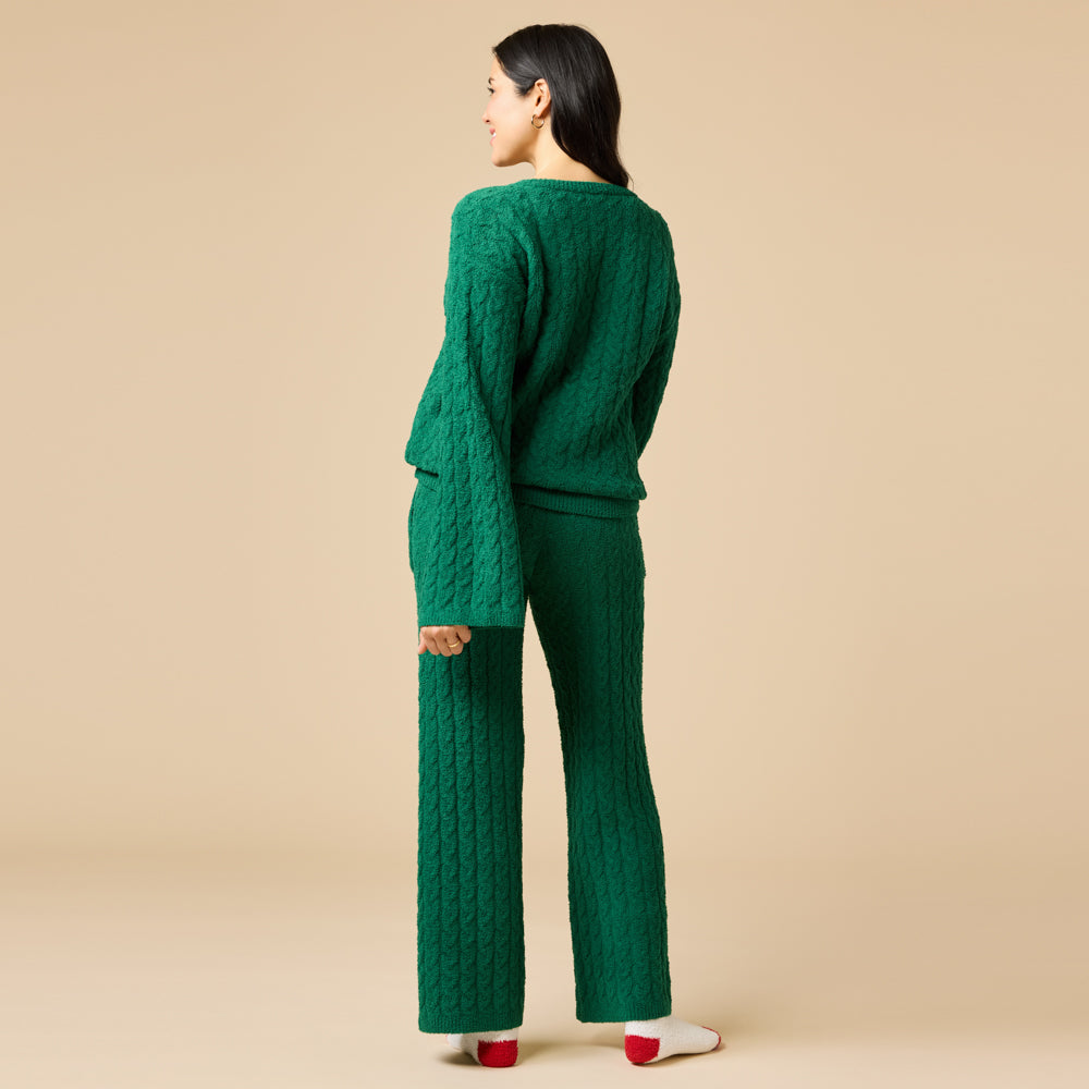 Cable Knit Marshmallow V-Neck with Flared Sleeve and Pant