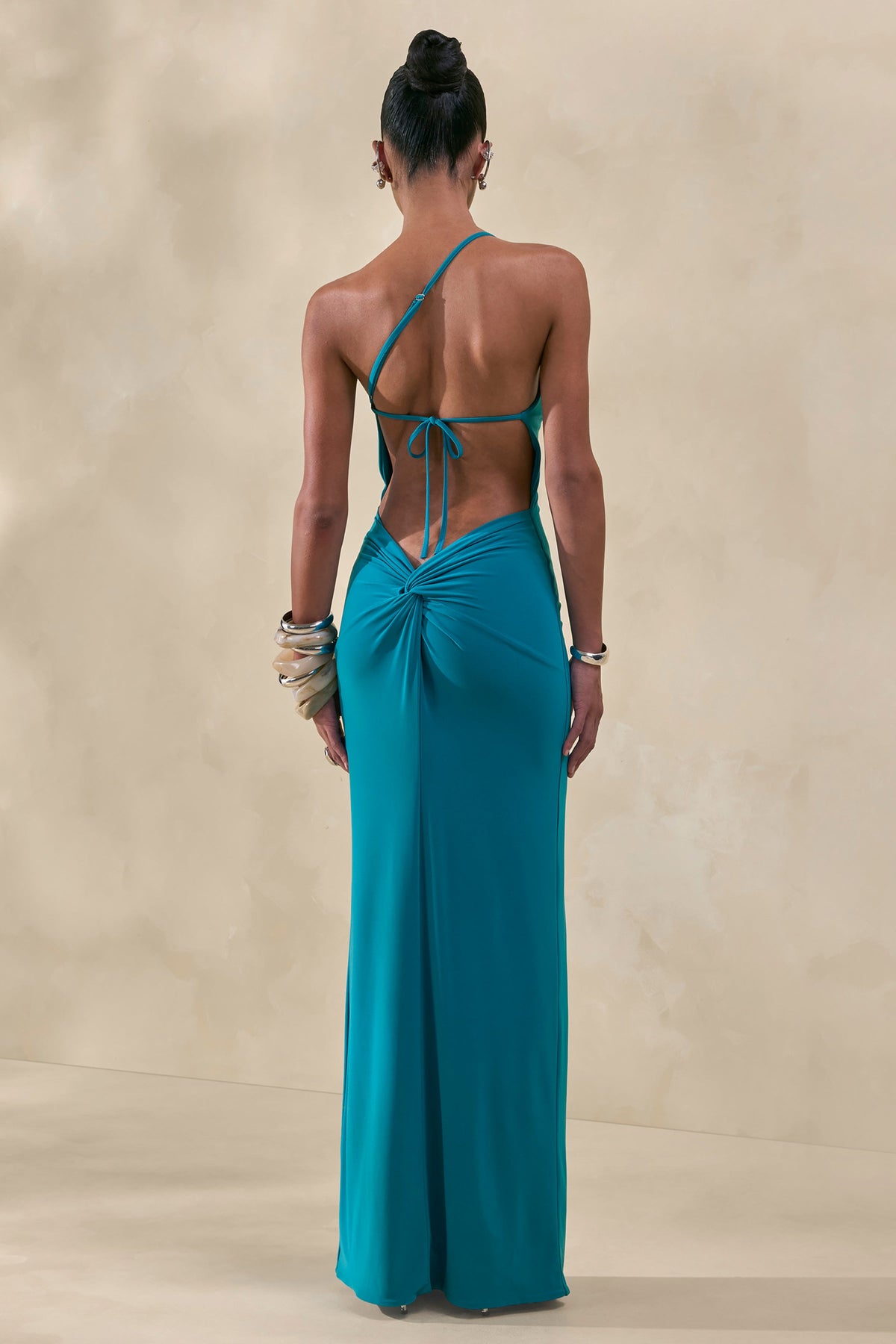 Dressing Up | Turquoise Jersey One Shoulder Maxi Dress With Twist Open Back Detail And Split
