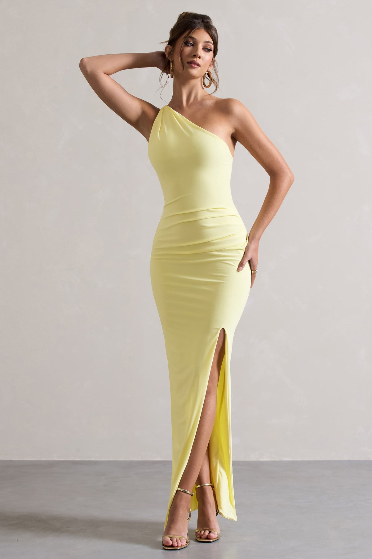 Dressing Up | Lemon Jersey One Shoulder Maxi Dress With Twist Open Back Detail And Split