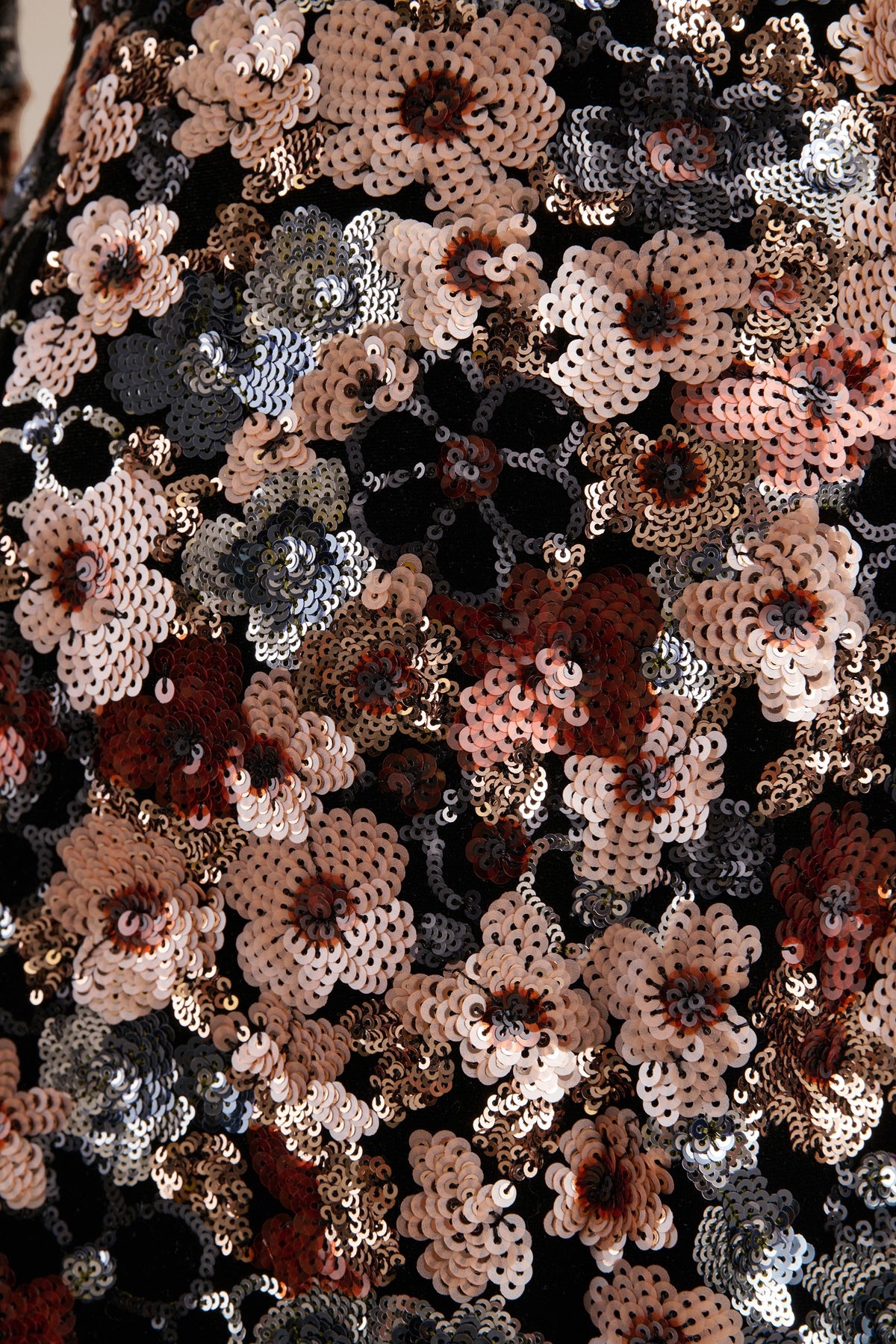 Adaline | Black Velvet & Embellished Sequin Floral Long-Sleeved Mini Dress