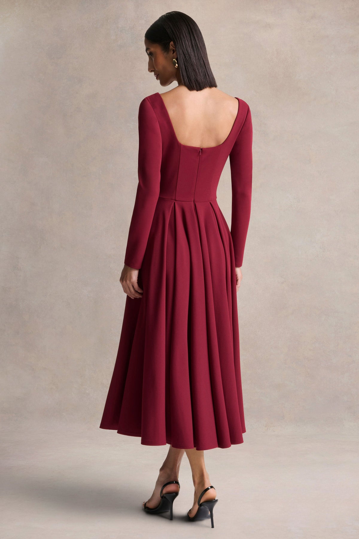 Alison | Burgundy Square-Neck A-Line Midi Dress