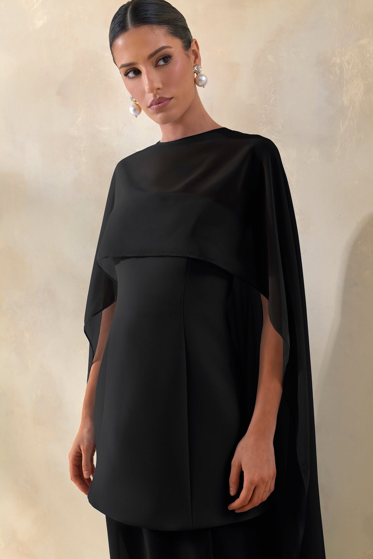 Chessa | Black Scuba Boat Neck Short Sleeve Maxi Dress With Sheer Skirt And Corset