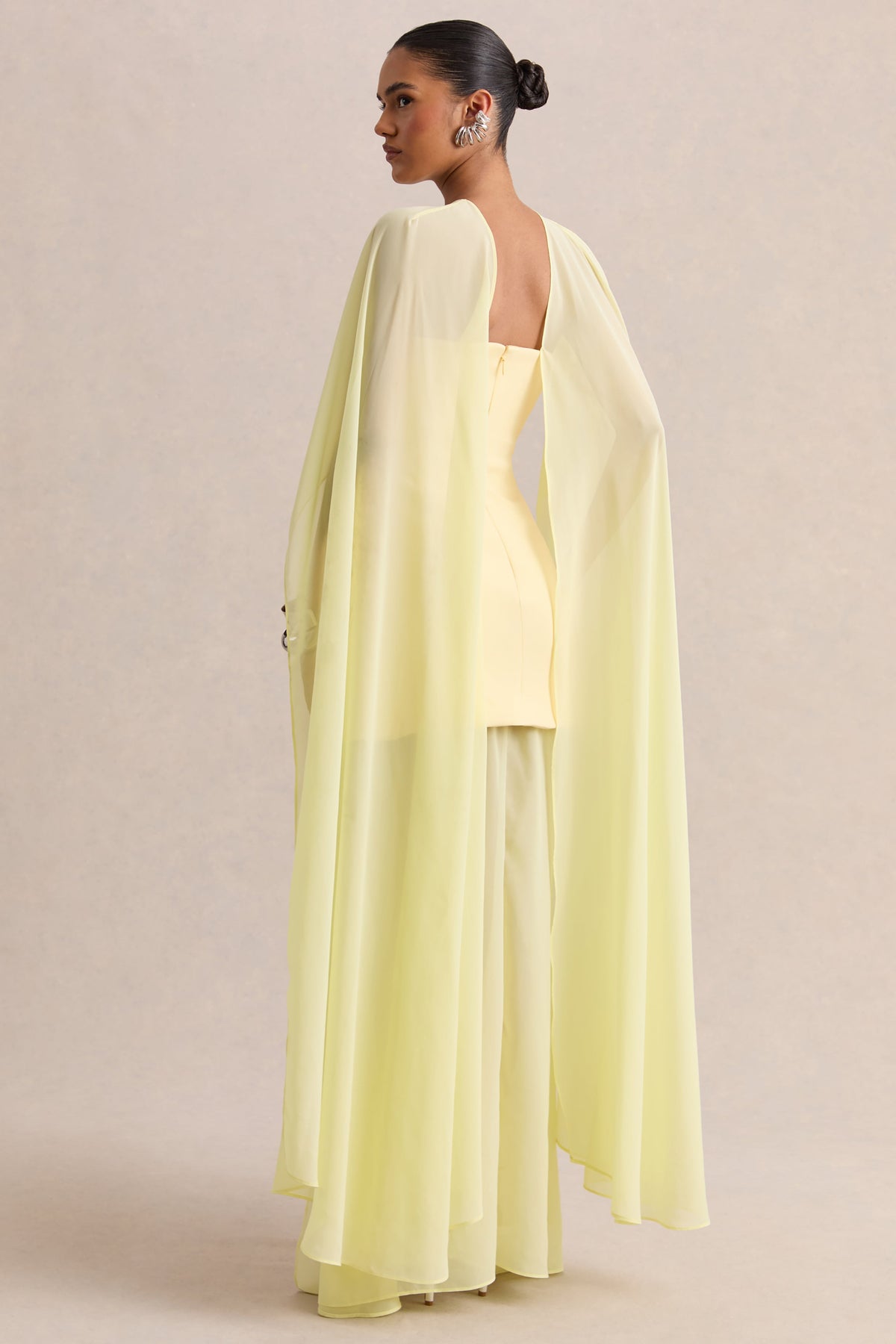 Chessa | Lemon Scuba Boat Neck Short Sleeve Maxi Dress With Sheer Skirt And Corset
