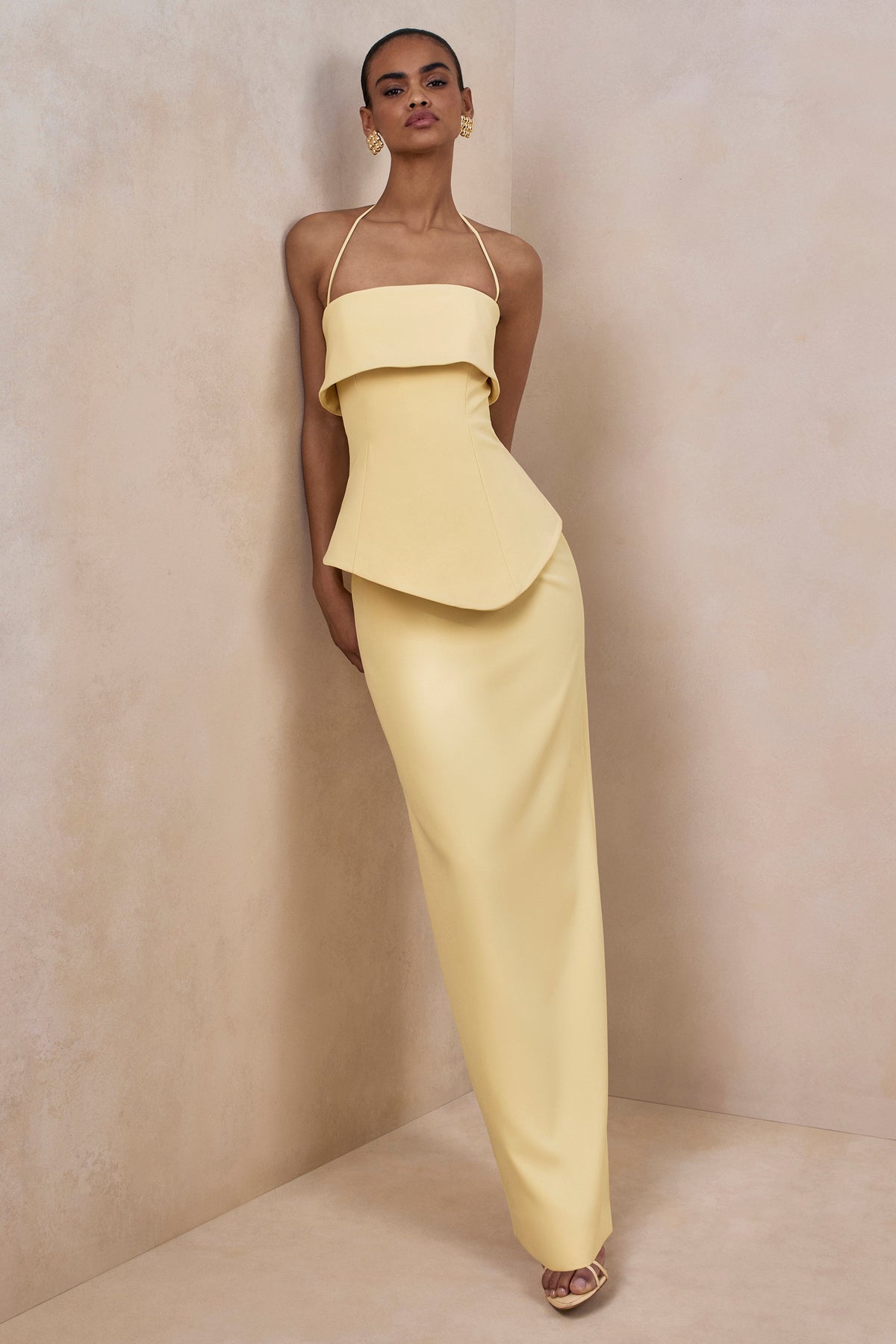 Fran | Lemon Scuba Square Neck Maxi Dress With Corset And Back Split