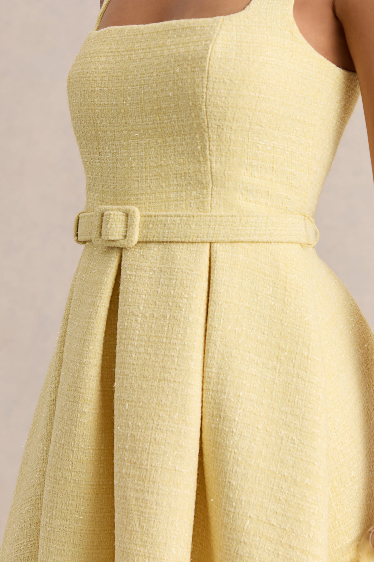 Camoria | Lemon Boucle Square-Neck Midi Dress