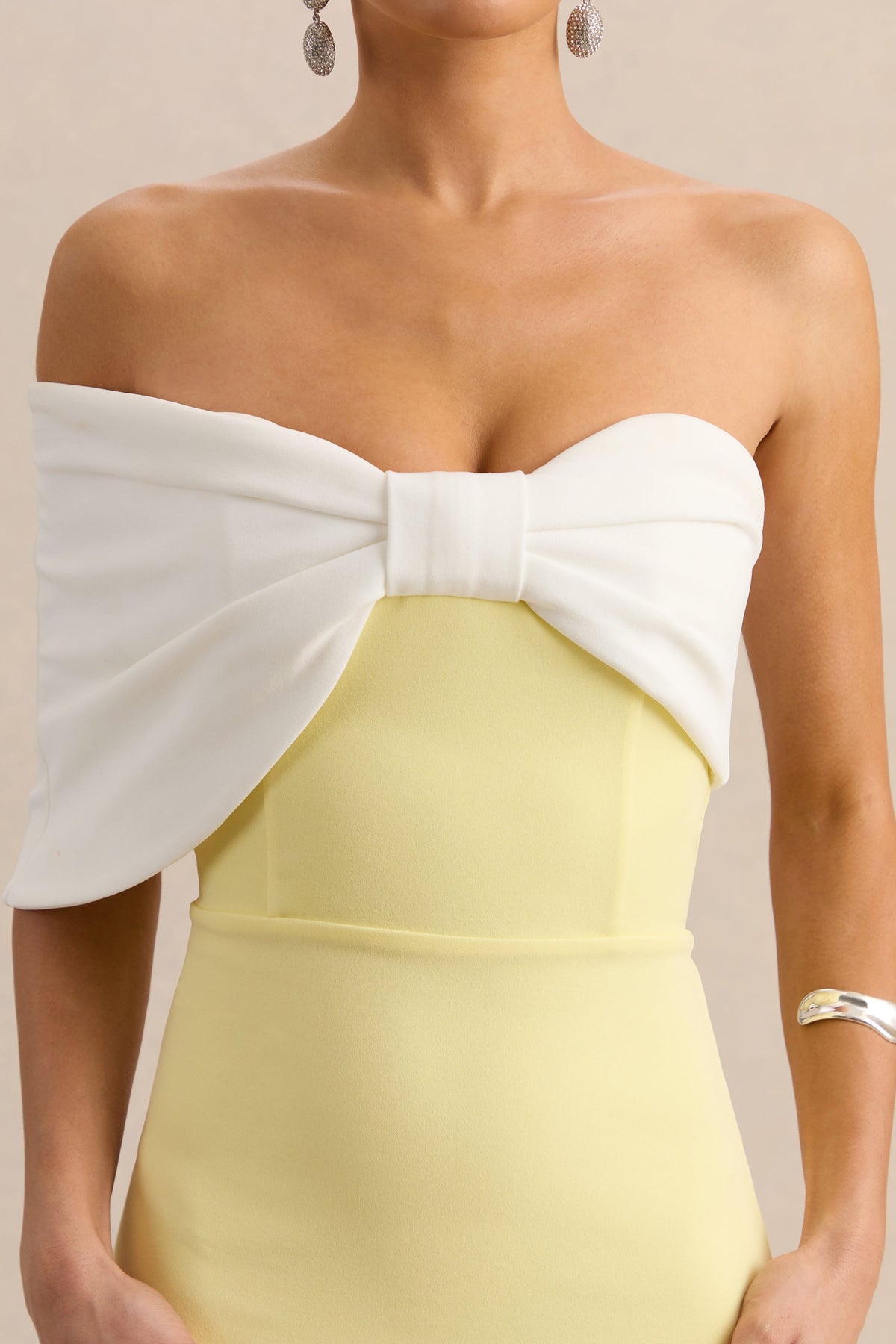 Agatha | Lemon & White Bow Bardot-Neck Maxi Dress