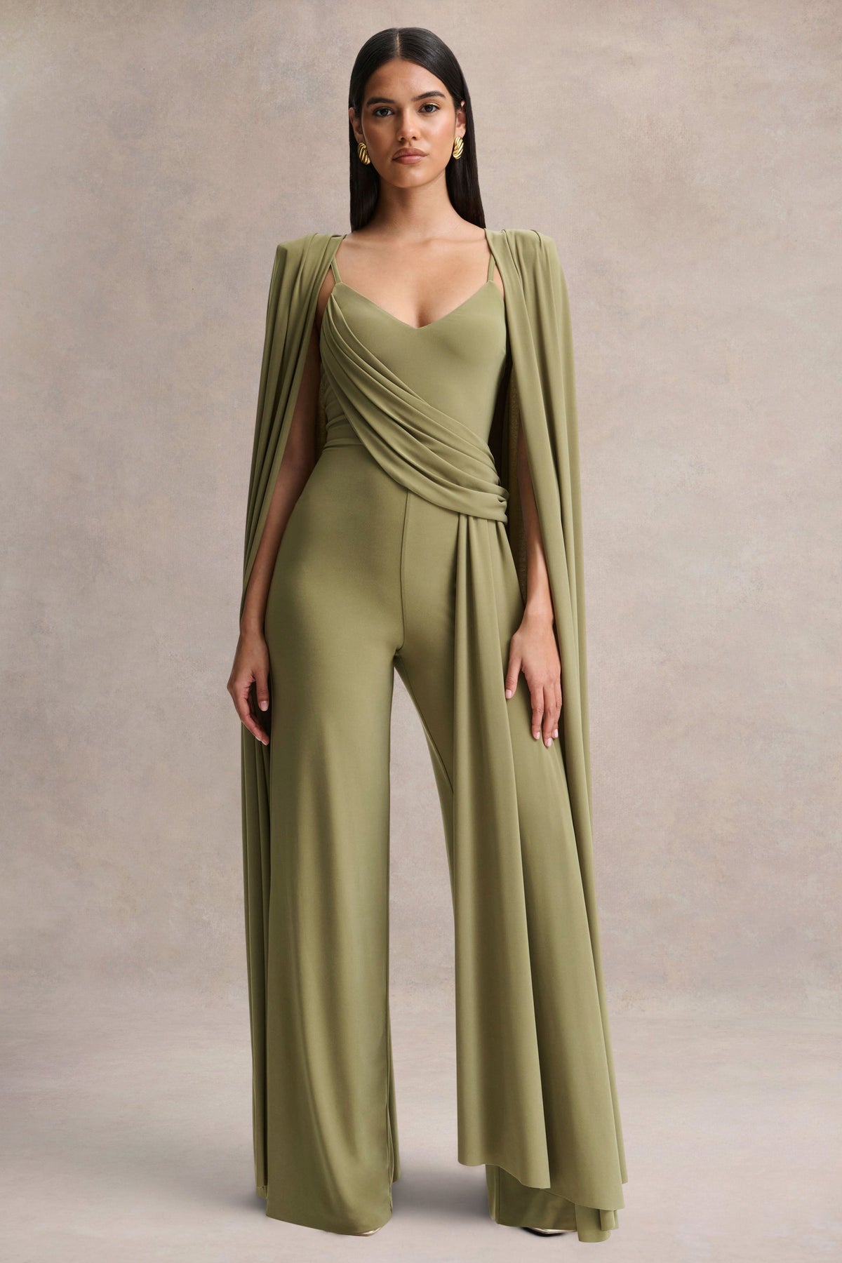Labina | Green Plunge-Neck Jumpsuit With Cape-Sleeves