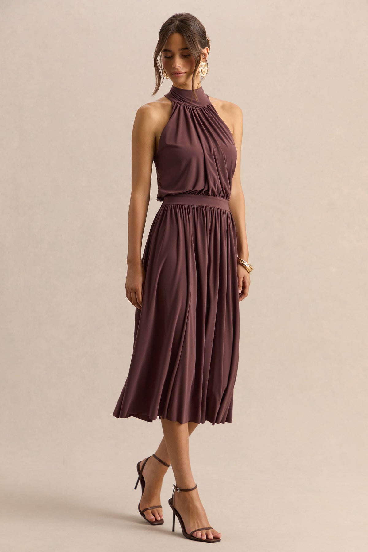 Hedira | Brown High-Neck Midi Dress