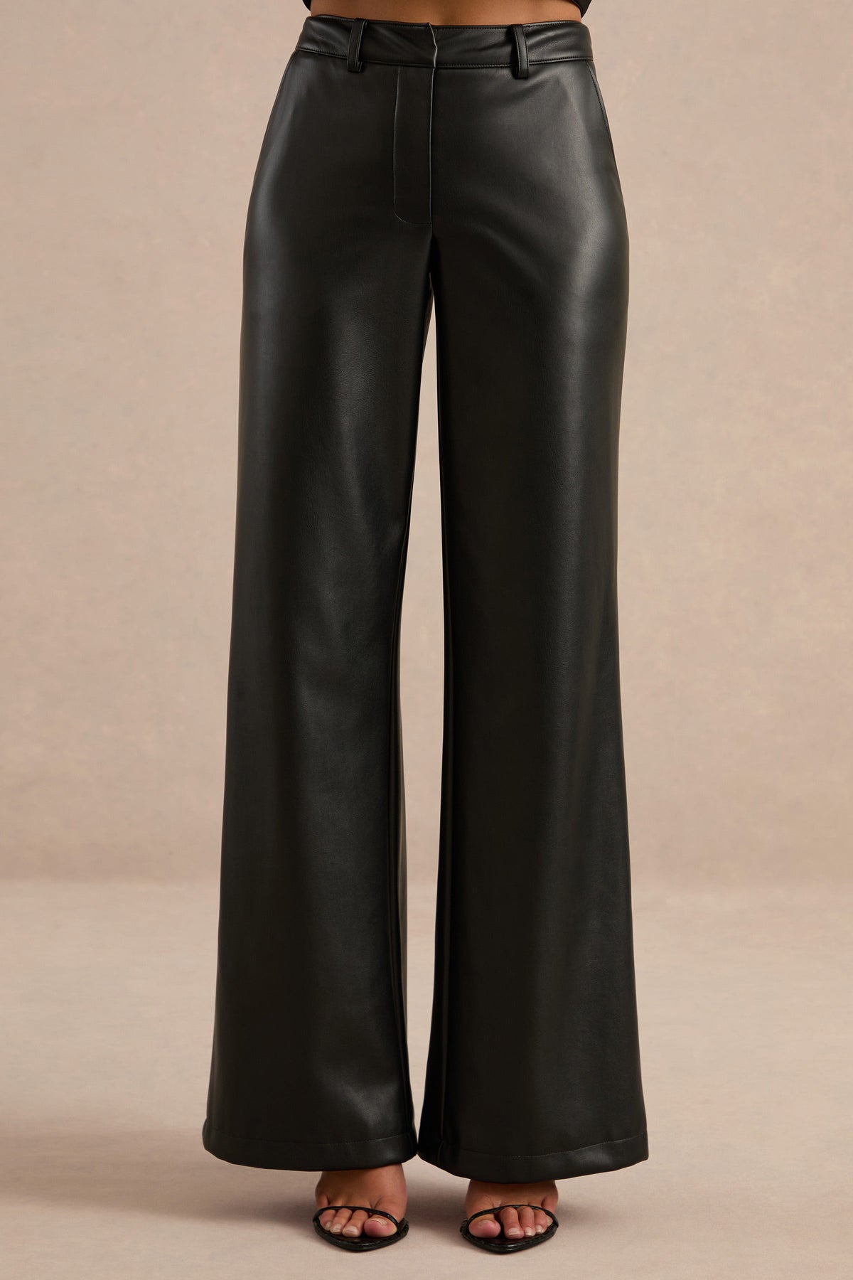 Gaelina | Black Faux Leather Straight Leg Trousers