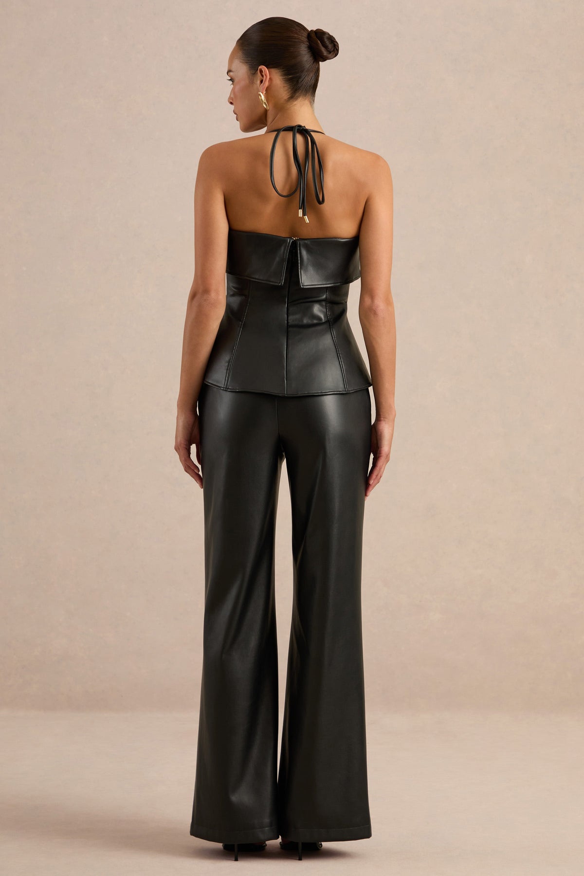 Gaelina | Black Faux Leather Straight Leg Trousers