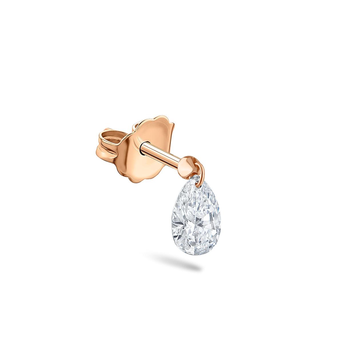 Floating Pear Diamond Charm Stud Earring