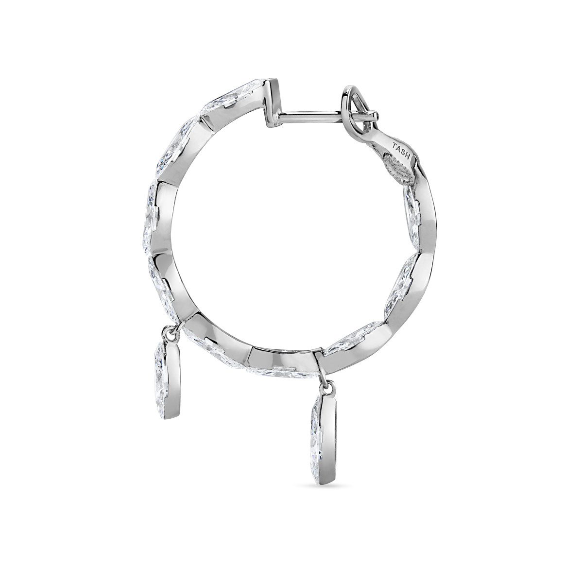 Invisible Set Marquise Diamond Eternity with Dangle Forward Angle Hoop Earring