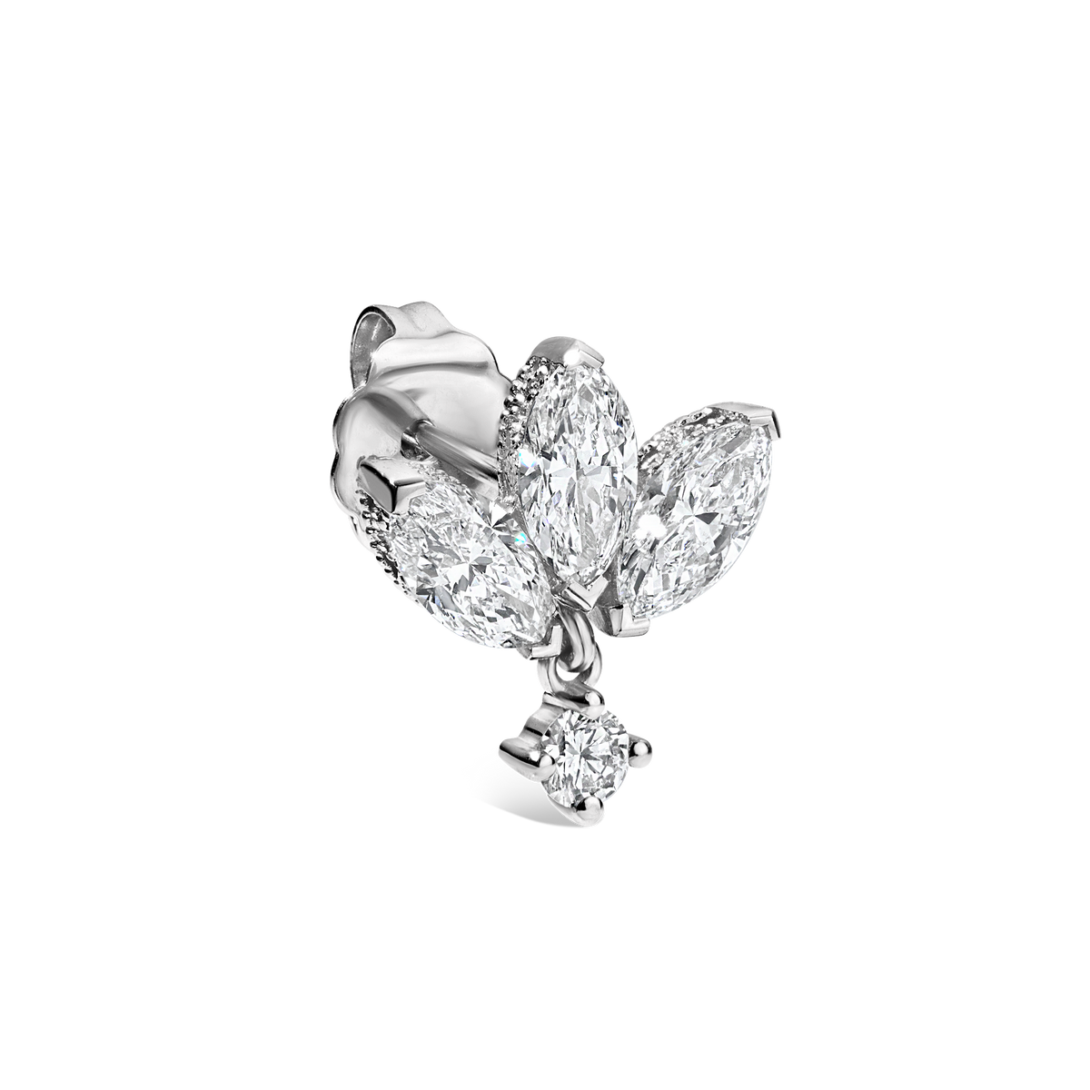Diamond Engraved Lotus Dangle Stud Earring