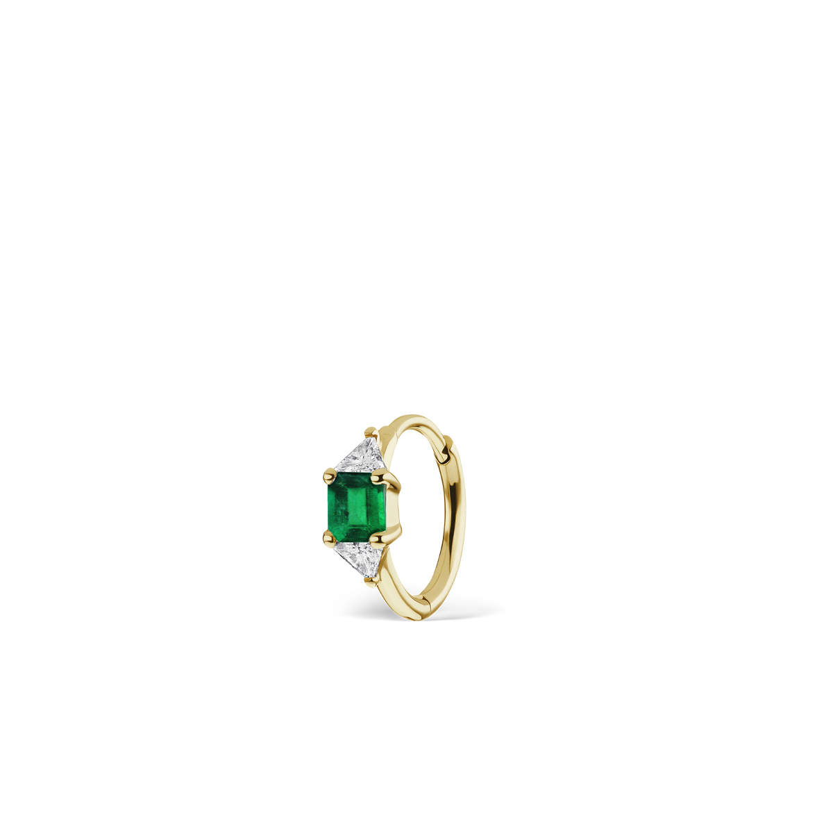 3mm Emerald and Diamond Princess Triangle Hoop (Non-Rotating)