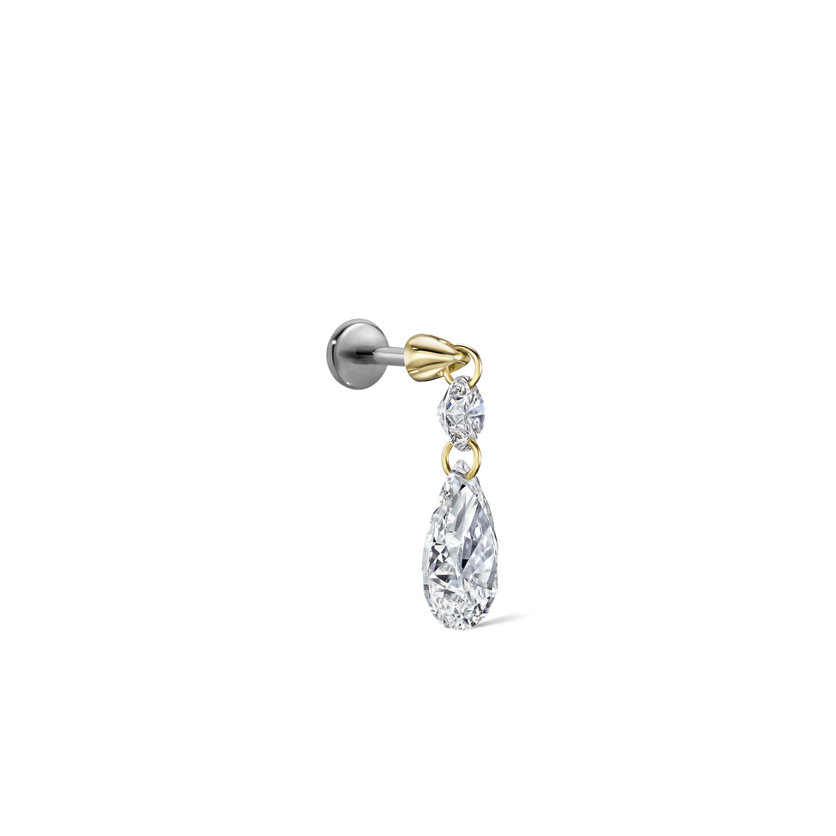 Floating Double Diamond Threaded Charm Earring With Titanium Backing