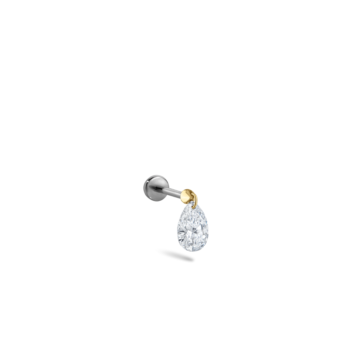 Floating Pear Diamond Charm Threaded Stud Earring With Titanium Backing