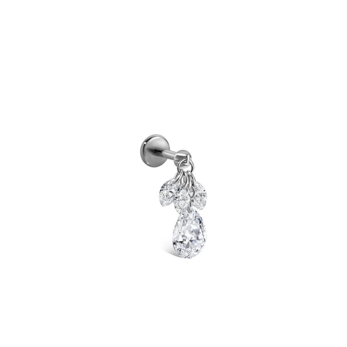 Floating Pear Diamond Plume Threaded Charm Earring With Titanium Backing